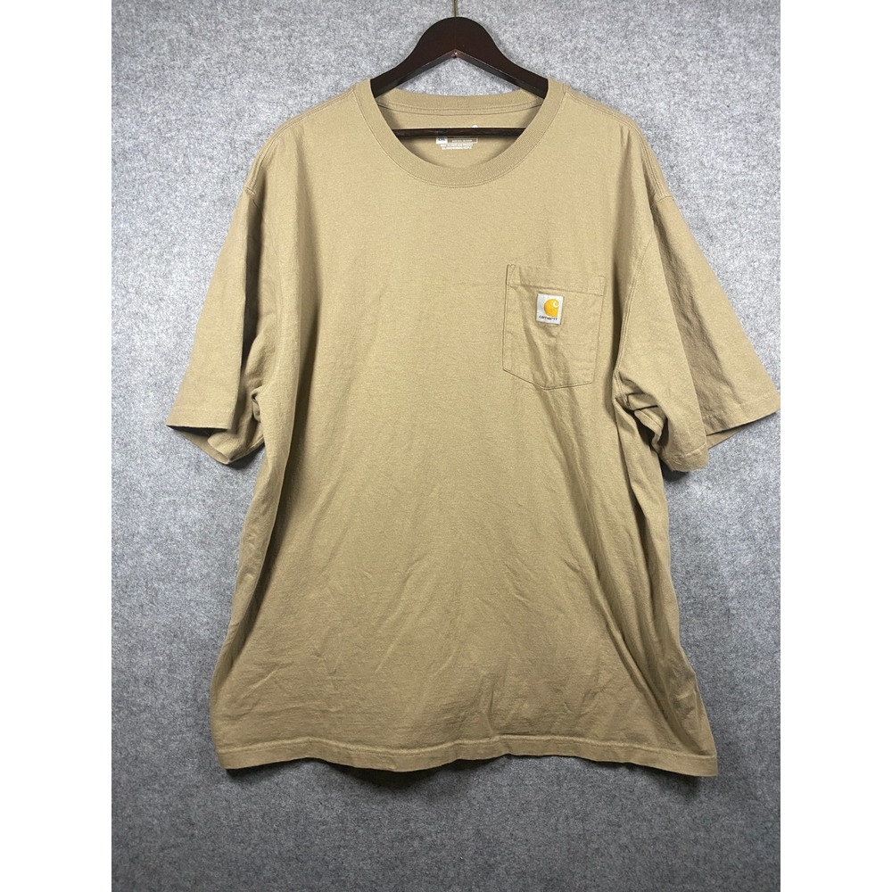 Carhartt Mens Loose Fit Heavyweight Pocket T-Shirt Tan 2XL K87 Workwear Tee - Picture 2 of 6